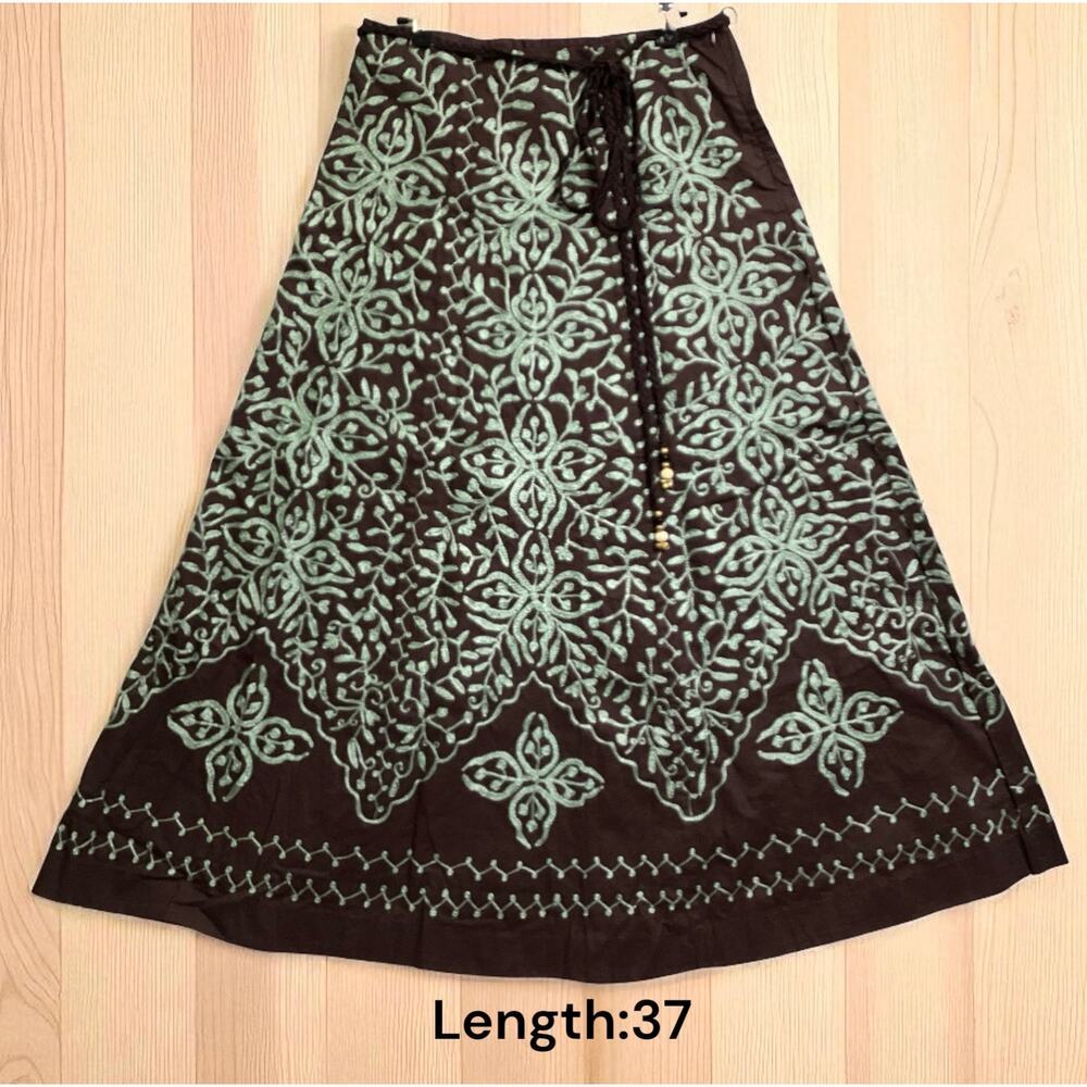 Vintage soft surroundings‎ brown green embroidered  maxi dress sz small